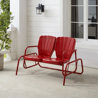 Ridgeland Retro Outdoor Loveseat Glider In Bright Red Gloss