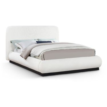 Rigby Linen Textured Fabric Queen Bed In Cream