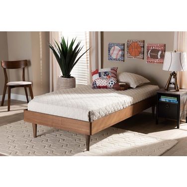 Rina Mid-Century Modern Ash Walnut Finished Wood Twin Size Platform Bed Frame