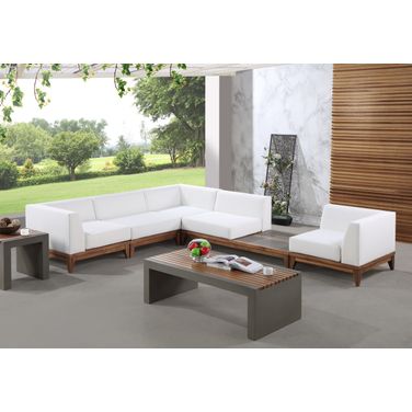 Rio Water Resistant Fabric Outdoor Patio 5 Piece Modular Sectional In Off White
