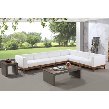 Rio Water Resistant Fabric Outdoor Patio 6 Piece Modular Sectional In Off White