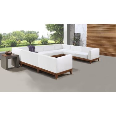 Rio Water Resistant Fabric 8 Piece Outdoor Patio Modular Sectional In Off White