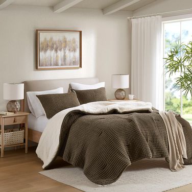 Riordan Waffle Knit Chenille 3 Piece King Comforter Set In Brown