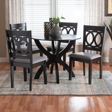 Rita Wood 5 Piece Dining Set In Grey and Dark Brown