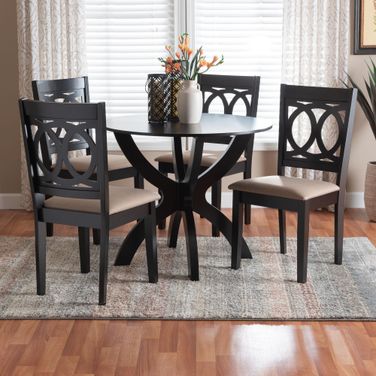 Rita Wood 5 Piece Dining Set In Sand and Dark Brown