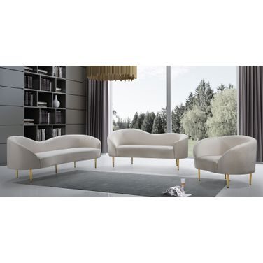 Ritz Velvet Living Room Set (Cream)