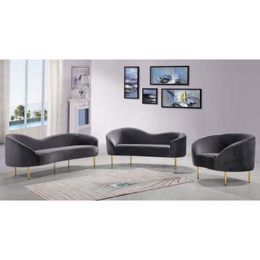 Ritz Velvet Living Room Set (Grey)