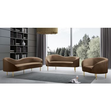 Ritz Velvet Living Room Set In Brown