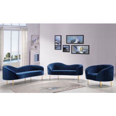 Ritz Velvet Living Room Set (Navy)