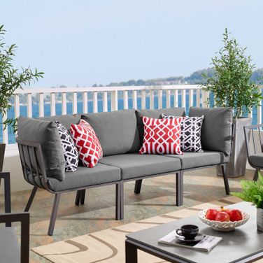 Riverside 3 Piece Outdoor Patio Aluminum Sectional Sofa Set In Gray Charcoal