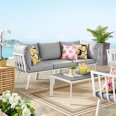 Riverside 3 Piece Outdoor Patio Aluminum Sectional Sofa Set In White and Gray