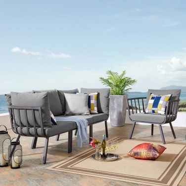 Riverside 4 Piece Outdoor Patio Aluminum Set In Gray Charcoal