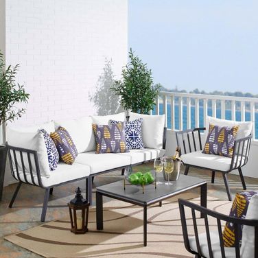 Riverside 5 Piece Outdoor Patio Aluminum Set EEI-3783-SLA-WHI