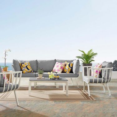 Riverside 5 Piece Outdoor Patio Aluminum Set EEI-3783-WHI-GRY