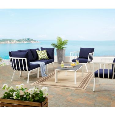 Riverside 5 Piece Outdoor Patio Aluminum Set EEI-3783-WHI-NAV