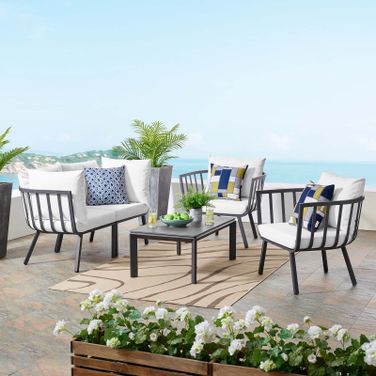 Riverside 5 Piece Outdoor Patio Aluminum Set EEI-3786-SLA-WHI