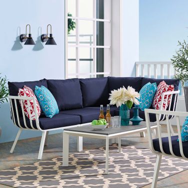 Riverside 5 Piece Outdoor Patio Aluminum Set EEI-3793-WHI-NAV