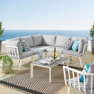Riverside 6 Piece Outdoor Patio Aluminum Set EEI-3788-WHI-GRY