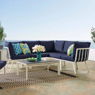 Riverside 6 Piece Outdoor Patio Aluminum Set EEI-3788-WHI-NAV