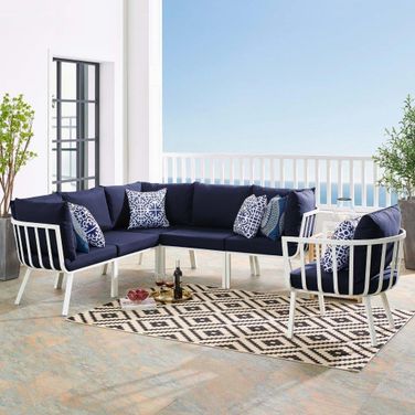 Riverside 6 Piece Outdoor Patio Aluminum Set EEI-3791-WHI-NAV