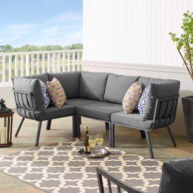 Riverside Gray Charcoal 4 Piece Outdoor Patio Aluminum Sectional
