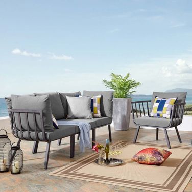 Riverside 4-Piece Outdoor Patio Aluminum Set In Gray Charcoal
