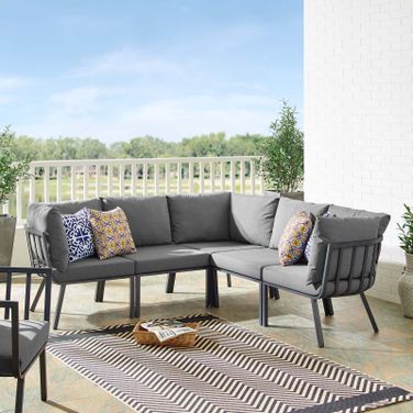 Riverside Gray Charcoal 5 Piece Outdoor Patio Aluminum Sectional