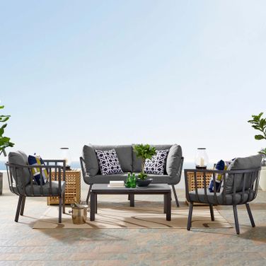 Riverside Gray Charcoal 5 Piece Outdoor Patio Aluminum Set EEI-3786-SLA-CHA