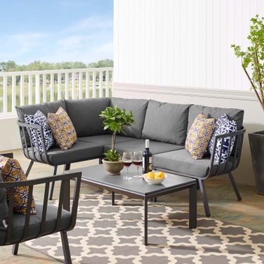 Riverside Gray Charcoal 5 Piece Outdoor Patio Aluminum Set EEI-3793-SLA-CHA