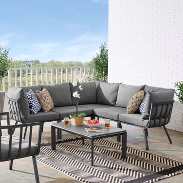 Riverside Gray Charcoal 6 Piece Outdoor Patio Aluminum Set EEI-3788-SLA-CHA
