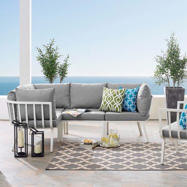 Riverside White and Gray 4 Piece Outdoor Patio Aluminum Sectional