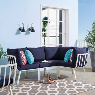 Riverside White Navy 4 Piece Outdoor Patio Aluminum Sectional