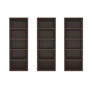 Rivington Modern 5-Shelf Open Bookcase Set of 3 in Dark Walnut