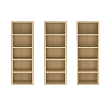 Rivington Modern 5-Shelf Open Bookcase Set of 3 in Natural Oak
