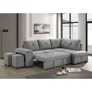 Roanne Fabric Upholstered Sleeper Sectional Sofa In Grey
