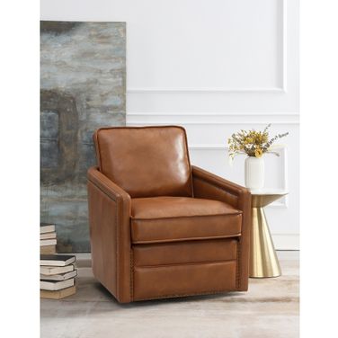Rocha Swivel Chair With Glider In Brown Leather Aire