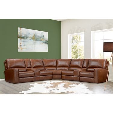 Rockford 7 Piece Modular Power Reclining Sectional with Power Adjustable Headrests In Verona Saddle