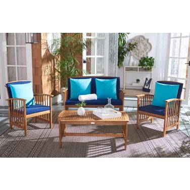 Rocklin Teak Look 5-Piece Outdoor Set In Navy