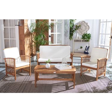 Rocklin Teak Look and Beige 4-Piece Outdoor Set