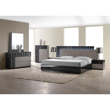 Roma Black and Grey Lacquer Platform Bedroom Set
