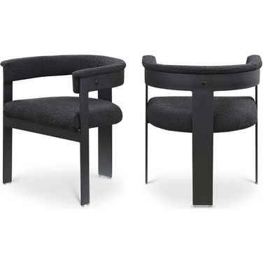 Romeo Boucle Fabric Dining Chair Set of 2 In Black/Matte Black Powder Coating