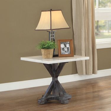 Romina White Marble and Weathered Espresso End Table