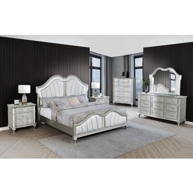 Rory Acacia Wood LED Panel Bedroom Set in Silver
