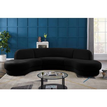 Rosa Velvet 3-Piece Sectional In Black
