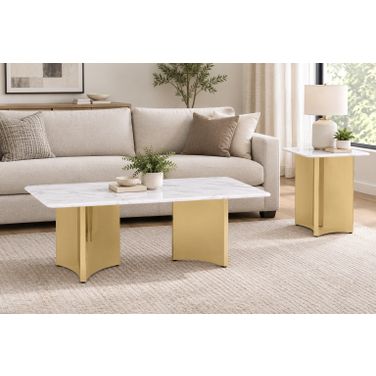Rosauria Marble Occasional Table Set In White and Gold