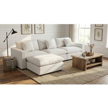 Rosedale 3Pc Modular Sectional with Reversible Ottoman In Beige Velvet