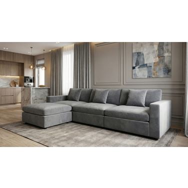 Rosedale 3Pc Modular Sectional with Reversible Ottoman In Grey Velvet