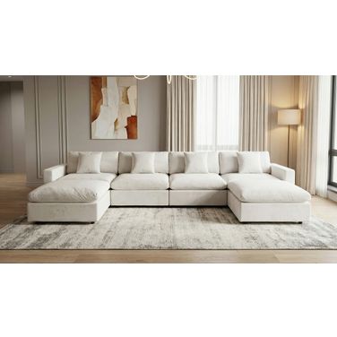 Rosedale 4PC Modular Sectional with 2 Reversible Ottoman In Beige Velvet