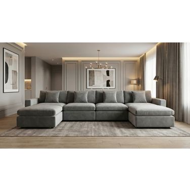 Rosedale 4PC Modular Sectional with 2 Reversible Ottoman In Grey Velvet