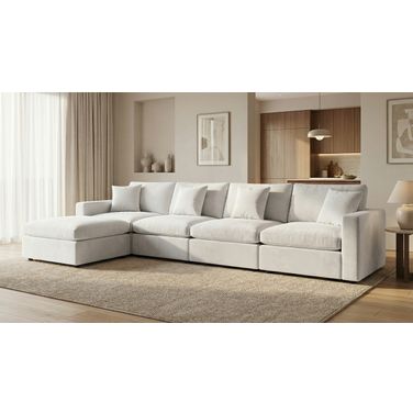 Rosedale 4PC Modular Sectional with Reversible Ottoman In Beige Velvet